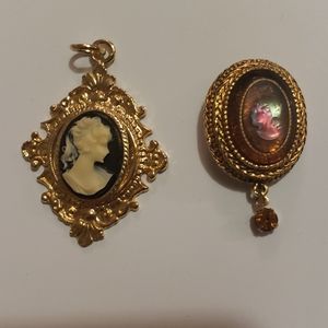 Mixed Pair of Cameos, 1 Pendant, 1 Brooch